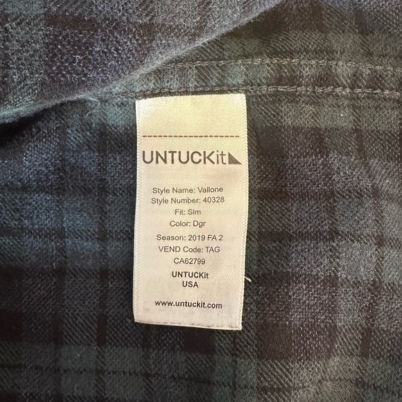 UNTUCKit Mens Vallone Slim Plaid Cotton Button Down Shirt Size XL Black Green - Picture 5 of 7
